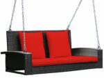 Patiojoy 2-Person Patio Rattan Hanging Porch Swing Bench Chair Cushion  HW68879